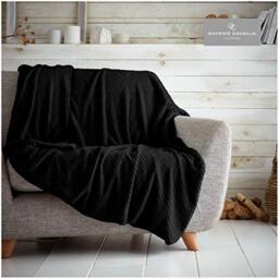 GC GAVENO CAVAILIA Waffle Popcorn Double Throw - Soft Honeycomb Textured Blanket for Sofa and Bed - Lightweight, Fluffy, Easy Care Bedspread - Cosy, Warm Throw for All Seasons, (150x200 cm) Black