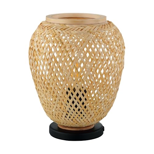 Eglo Bedside lamp Dembleby, Side Table Light in Vintage, Nature and Hygge Design, Braided Living Room Lighting Made of Light Brown Wood with Switch, E27 Socket