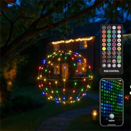 XMAS HAUS RGB 400mm Christmas Hanging Ball Light, Indoor and Outdoor Use, Remote and App Control, PSU, 3m Lead, Colour and Pattern Change, Festive Seasonal Decoration Black