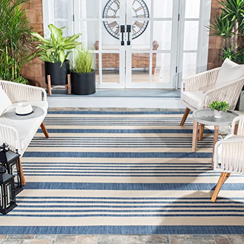 Safavieh Striped Indoor/Outdoor Woven Rectangle Area Rug, Courtyard Collection, CY6062, in Beige / Blue, 79 X 152 cm for Garden, Patio or Any Outdoor Space