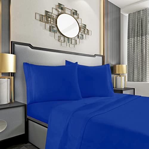 Mocassi Bed Sheet Set - Luxury Hotel 1800 Premier Bedding Sheets & Pillowcases - Ultra Soft Breathable & Cooling Bed Sheets - Deep Pocket - Wrinkle Resistant - 4 Piece - Cali King, Imperial Blue