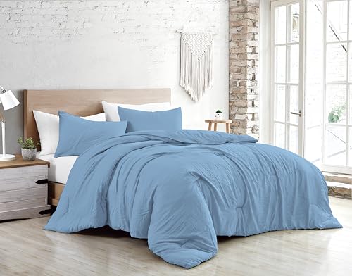 Jenny Sesal Duvet Cover Set – Solid Colour – 100% Pure Cotton – Made in Italy Double – Single – Duvet Cover Set + Pillowcases (Blue, Single)
