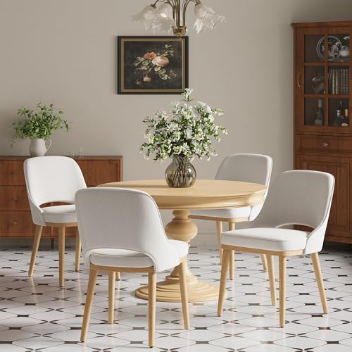Dining Chairs Set of 4, Upholstered Dining Room Chairs with Chenille Fabric, Ergonomic Backrest, High Density Cushion & Rubber Wood Frame, Modern Kitchen Chairs for Dining Room, Living Room, Beige
