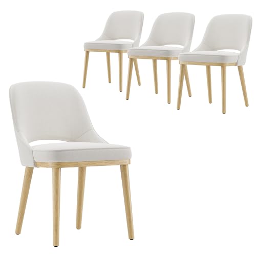 Dining Chairs Set of 4, Upholstered Dining Room Chairs with Chenille Fabric, Ergonomic Backrest, High Density Cushion & Rubber Wood Frame, Modern Kitchen Chairs for Dining Room, Living Room, Beige