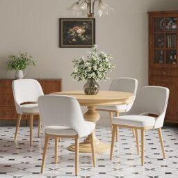 Dining Chairs Set of 4, Upholstered Dining Room Chairs with Chenille Fabric, Ergonomic Backrest, High Density Cushion & Rubber Wood Frame, Modern Kitchen Chairs for Dining Room, Living Room, Beige