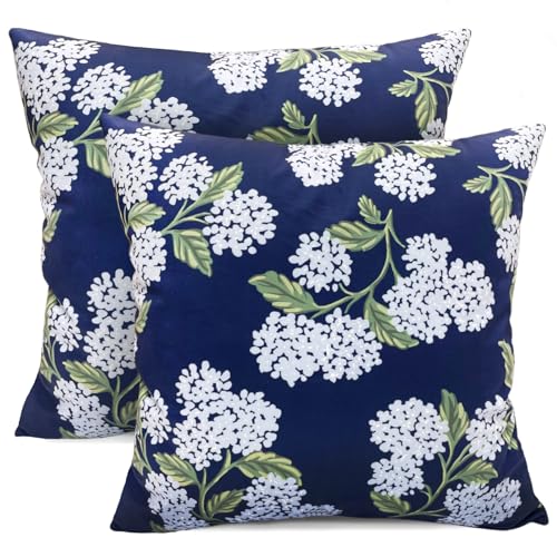 RYSMIYOU Decorative Throw Pillow Covers Set of 2 Blue Hydrangea Pillow Covers 20x20 inch Super Soft Short Plush Square Floral Throw Pillows,Farmhouse Outdoor Pillow Covers for Couch Living Room