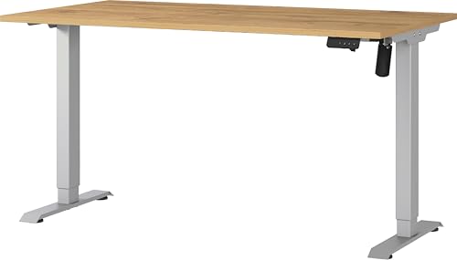 Germania Desk 8023-638, in Grandson-oak repro/Silver, electr. height-adjustable, single-engined, 140 x 119 x 80 cm (WxHxD)