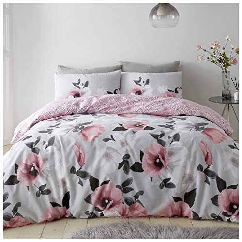GC GAVENO CAVAILIA 3 Pieces Super Soft Floral King Size Bedding Set, Polycotton Lightweight Botanical Duvet Cover Set With Matching Pillow Cases, Blush Pink