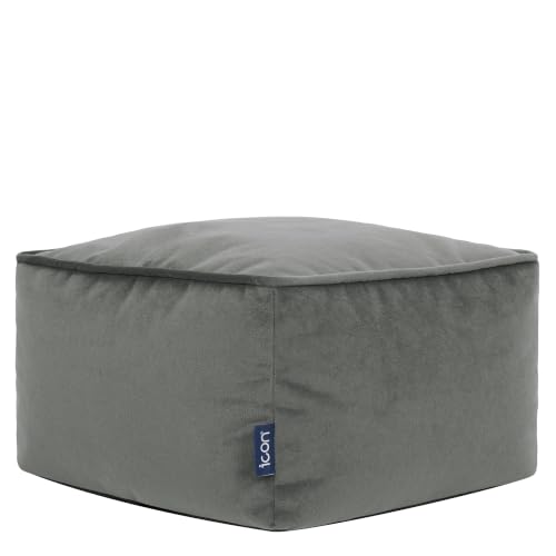icon Amara Velvet Small Bean Bag Footstool with Filling Included, Grey