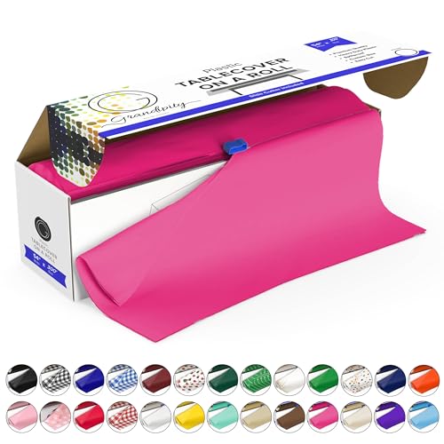 Grandipity Plastic Tablecloth Roll - 54in x 300 Ft. Hot Pink Plastic Table Cloths for Parties Disposable with Cutter Box - Cut to Size Disposable Tablecloth Table Cover for Rectangle & Round
