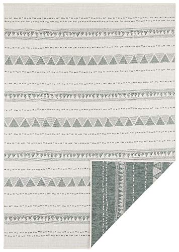 NORTHRUGS Indoor and Outdoor Rug Bahamas 80 x 350 cm Reversible Rug Weatherproof Boho Design Ethnic Pattern Runner for Balcony Patio Garden Conservatory Living Room Waterproof in Green Cream