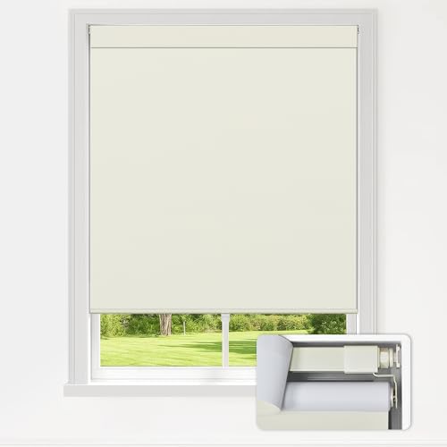 "LazBlinds No Drill Blinds for Indoor Windows, Blackout Roller Shades, Cordless Window Blackout Blinds, Thermal Insulated Fabric UV Protection, for in Home and Office, 20"" W x 72"" H, Cream"