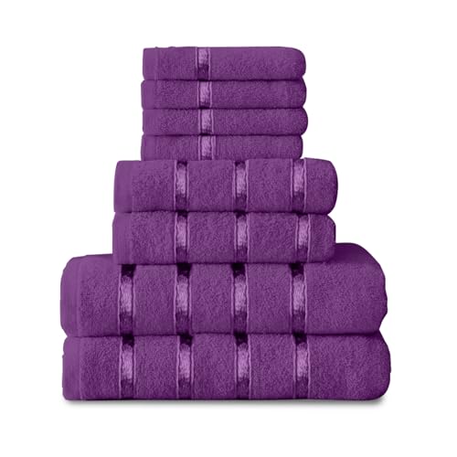 GC GAVENO CAVAILIA 8 Piece Towel Bale, Quick Dry Highly Absorbent Cotton Towel Sets Bathroom, Aubergine Towel Bale Set 450 GSM, 4x Face Towel 2x Hand Towels 2x Bath Towels