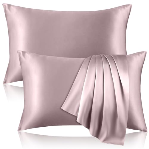 100% Pure Silk Pillow Cover for Hair and Skin, Two Sided Mulberry Silk Pillow Cover with Hidden Zipper, Cooling Pillow Cover 19 Momme, 600 Thread Count, King Size, Pack of 2