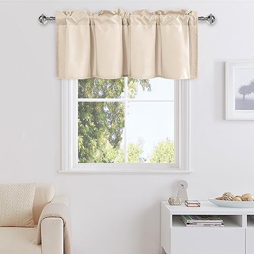 DWCN Beige Valance for Windows, Valance Curtains for Kitchen, Basement Window Curtains 18 Inch - 1 Panel, 42 X 18 Inch, Beige