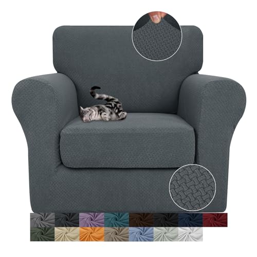 JIVINER 2 Pieces Armchair Covers for Living Room Stretch Chair Slipcovers with 1 Seat Cushion Covers Thick Fitted Couch Cover for Pet Dogs Furniture Protector (Chair, Dark Gray)
