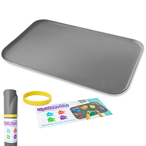 "Just Messin' Silicone Art Mat for Crafts, Resin, Paint, Slime & Jewelry-making, Multipurpose Table Protector with Raised Sides to Contain Mess, Non-slip Heat Resistant, 16???x26??? Mat with .6"" Edge, Gray"
