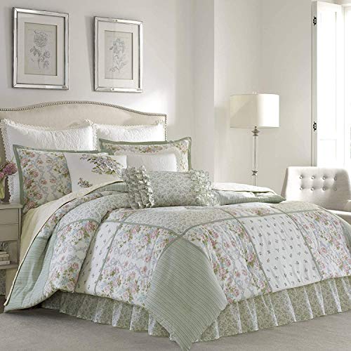 Laura Ashley - Luxury Ultra Soft Comforter, All Season Premium Bedding Set, Stylish Delicate Design for Home Décor, Cotton, Sage, Queen