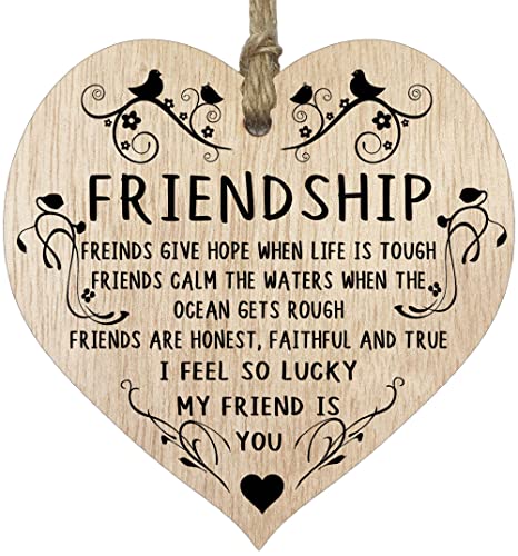Friendship Hanging Wooden Heart Sign Plaque Ornament Best Friends Gifts - If The Ocean Gets Rough, Light Wood Hearts Sign Thoughtful Gifts for Friends Colleagues Bestfriend, Decorative Hearts