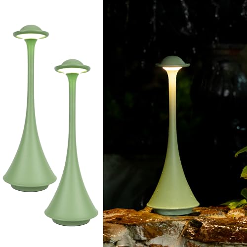 LuminexDesigns 2-Pack Futuristic Cordless LED Table Lamp Rechargeable–Minimalist Sage Green Metal Design,Touch Dimmable Bedside Lamp for Living Room,Dining Table & Cozy Ambient Lighting