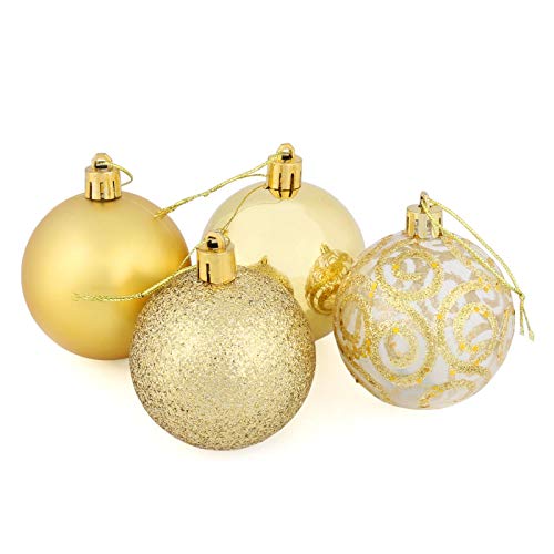Mr Crimbo Set Of 16 Small Round Christmas Tree Baubles Shiny Matt Glittery Swirl Patterns, Gold 6cm