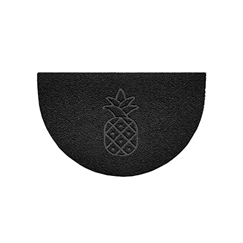 Nicoman Embossed Halfmoon Half Circle Door Mat Dirt-Trapper Jet-Washable Doormat 70x44cm (Black, PINEAPPLE Shape) - Use Indoor or Sheltered Outdoor
