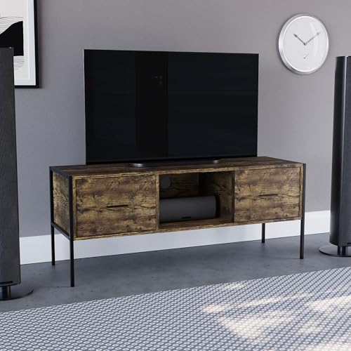 Vida Designs Brooklyn 2 Drawer TV Unit Stand Cabinet Entertainment Unit Industrial Living Room Furniutre (Dark Wood)