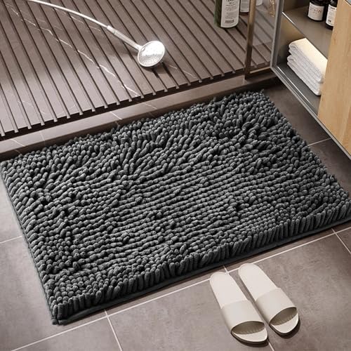 GC GAVENO CAVAILIA Faux Fur Bath Mat 1Piece - Bathroom Mat Fluffy Rug Large Bath Mat Non Slip 50 x 80cm - Super Absorbent & Quick Dry Thick Shaggy Bathmat Extra Soft Pedestal Mats, Charcoal