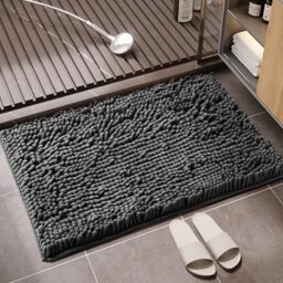 GC GAVENO CAVAILIA Faux Fur Bath Mat 1Piece - Bathroom Mat Fluffy Rug Large Bath Mat Non Slip 50 x 80cm - Super Absorbent & Quick Dry Thick Shaggy Bathmat Extra Soft Pedestal Mats, Charcoal