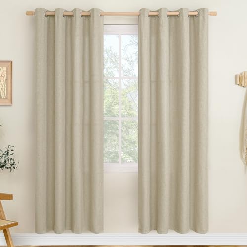 LAMIT Linen Blend Camel Curtains 78 Inch Length for Living Room, Grommet Light Filtering Panels Neutral Country Rustic Farmhouse Boho Drapes for Bedroom, 2 Panels Set, 52 x 78 inch
