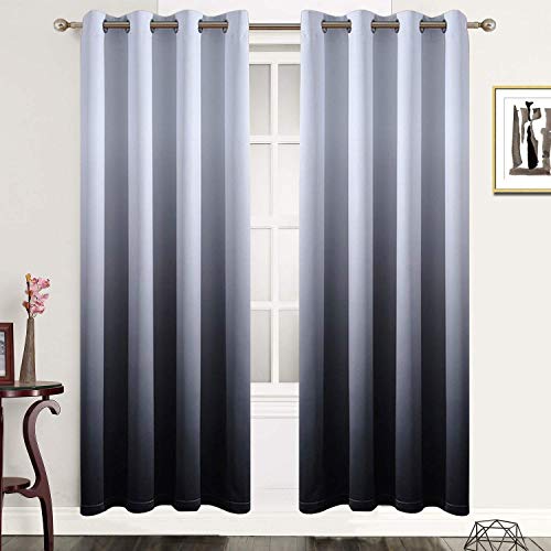 SimpleHome Gradient Color Ombre Blackout Curtains Black Thickening Polyester Eyelet Top Panels Thermal Insulated Grommet Window Treatment Drapes for Living Room/Bedroom (Black, 52W x 72L / 2 Panels)