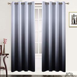 SimpleHome Gradient Color Ombre Blackout Curtains Black Thickening Polyester Eyelet Top Panels Thermal Insulated Grommet Window Treatment Drapes for Living Room/Bedroom (Black, 52W x 72L / 2 Panels)