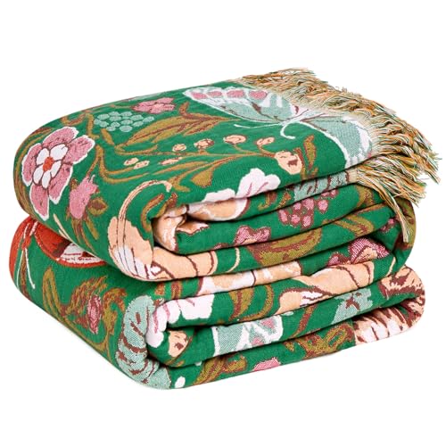 "LUTBM Boho Throw Blanket for Couch Sofa Chair Cotton Blankets for Bedroom Living Room All Season Lightweight Reversible Butterflies Embroidery Throws 50""x60"""
