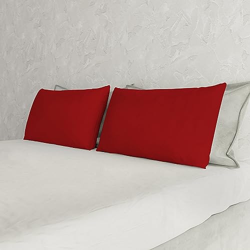 Italian Bed Linen Couple of Plain Color Pillowcases, Microfiber, Red, 52 x 82 cm