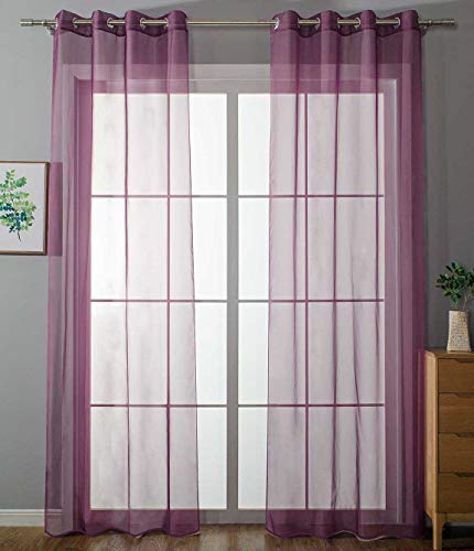 Gardinenbox 20332-cn2 Set of 2 Eyelet Curtains Transparent Plain Height 225 x Width 140 cm Purple Stores Curtain Eyelets Lead Tape Finish Living Room