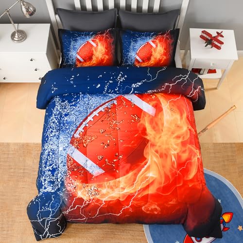 Ondency Football Comforter Set Full (79x90 Inch), 3 Pieces(1 Football Comforter, 2 Pillowcases) 3D Sport Microfiber Football Comforter Set Bedding Set for Boys Kids