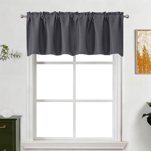 "Lecloud Grey Valance for Windows 18 Inch Length, Privacy Thermal Insulated Room Darkening Curtains, Short Modern Drapes Rod Pockets for Kitchen Basement Laundry Room Bedroom, 60"" W x 18"" L 1 Panel"