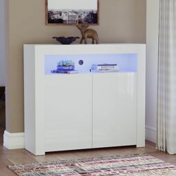 Vida Designs Nova 2 Door Modern LED Sideboard in White, RGB Lights (Fade/Strobe Options Included), High Gloss