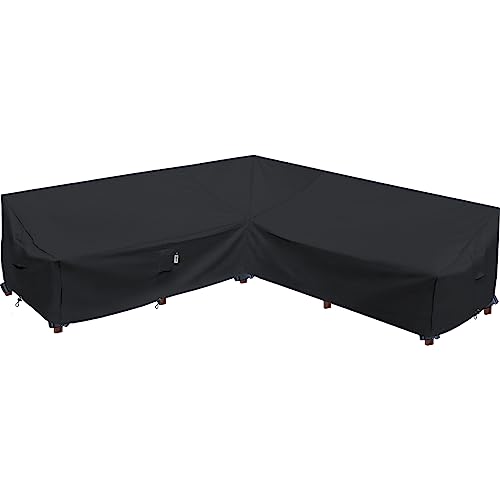 "Heavy Duty Outdoor Sectional Sofa Cover, 115""X115"" Waterproof 600D Patio Sectional Couch Cover, Lawn Patio Furniture Cover(Midnight Black, V-Shaped-115 x115)"