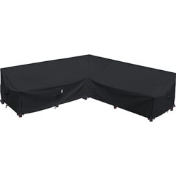 "Heavy Duty Outdoor Sectional Sofa Cover, 115""X115"" Waterproof 600D Patio Sectional Couch Cover, Lawn Patio Furniture Cover(Midnight Black, V-Shaped-115 x115)"