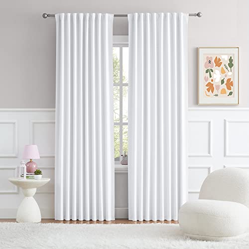 DUALIFE ack Tab/Rod Pocket Bedroom Window Curtains - Pure White Curtains 90 Inches Long, Room Darkening Thermal Insulated Window Treatment Panels 52 x 90 Inch, 2 Panels