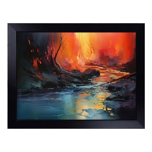 Lap Tray with Bean Bag Cushion, Stream Abstract - Handmade in the UK, Raised Wooden Edge, Padded Cushion, Heat-Resistant Wipe-Clean Surface, for Meals, Laptops and Crafts