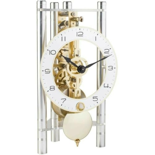 Hermle Skeleton Table Clock with Anodised Aluminium Columns - Triangle 23024-X40721, Arabic Dial Print, Silver, Brass Movement, 19.5 cm x 11 cm x 9 cm