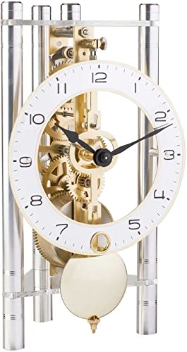 Hermle Skeleton Table Clock with Anodised Aluminium Columns - Triangle 23024-X40721, Arabic Dial Print, Silver, Brass Movement, 19.5 cm x 11 cm x 9 cm