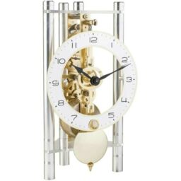 Hermle Skeleton Table Clock with Anodised Aluminium Columns - Triangle 23024-X40721, Arabic Dial Print, Silver, Brass Movement, 19.5 cm x 11 cm x 9 cm