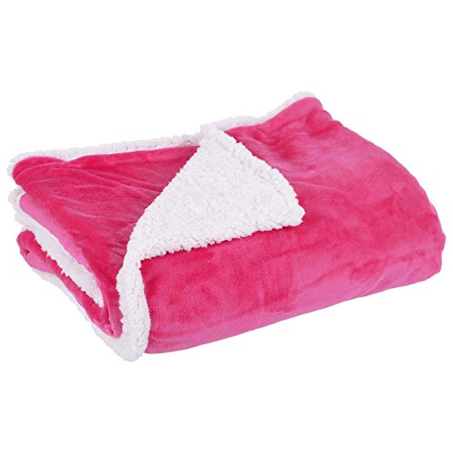 Hodge and Hodge Flannel Blanket Throw Sherpa Fleece Lining 150x200cm - Hot Pink