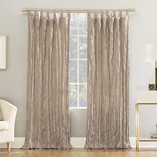 "No. 918 Sun Zero Distressed Velvet Blackout Tab Top Curtain Panel, Pearl, 50"" W x 95"" L (Pack of 1)"