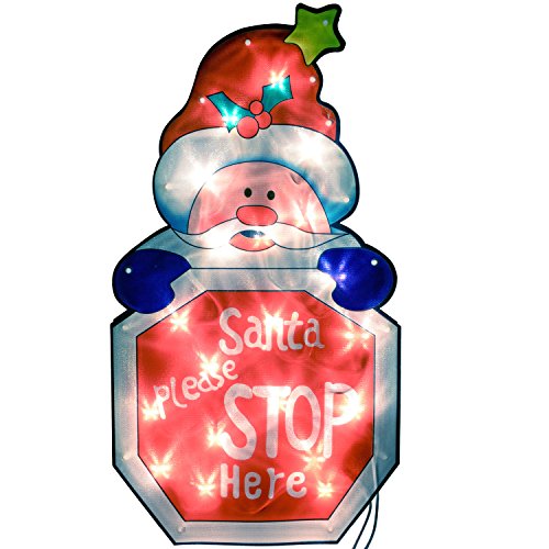 WeRChristmas PreLit Merry Stop Here Sign Double Sided Window Silhouette Christmas Decoration