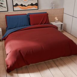 PETTI Artigiani Italiani - Maxi Double Duvet Cover Set 240 x 220 cm (2 Pillowcases 80 x 80 cm Included), Soft Microfibre Duvet Cover Set, Solid Colour Bordeaux - Night Blue