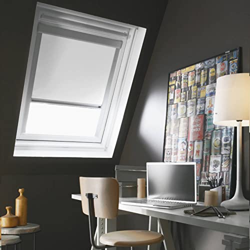 Madecostore Roller Blind Compatible with Velux® – White – L 100 x H 116 cm Model S08 – Aluminium Frame